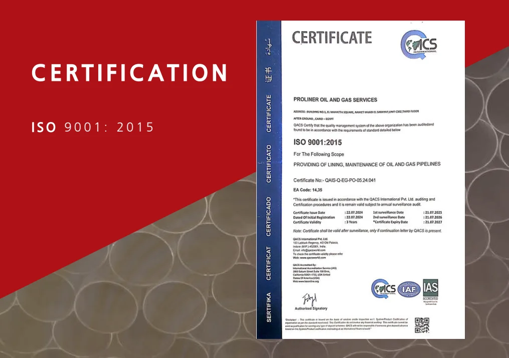 Proliner GRE Lining SystemISO ISO 9001: 2015 Certification Proliner GRE Lining SystemISO ISO 9001: 2015 Certification